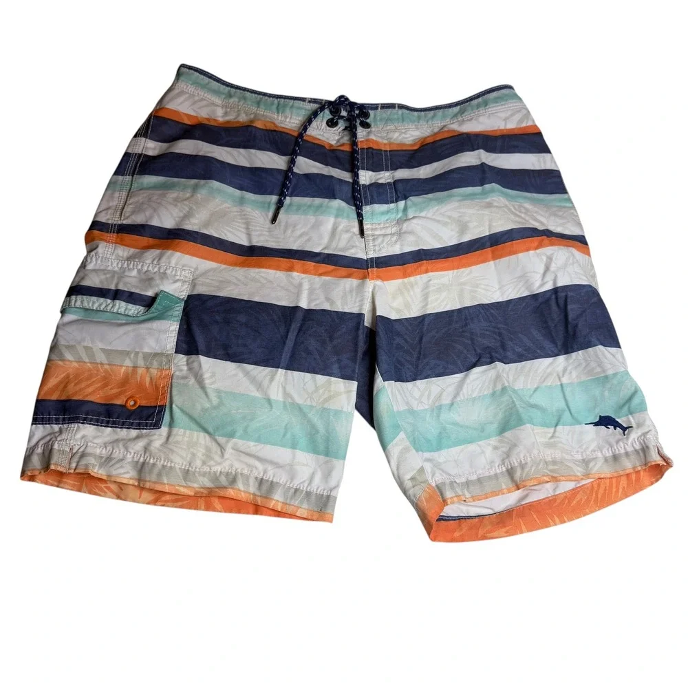 Tommy Bahama Relax Mens Swim Trunks Board‎ Shorts Size M Striped Palm Print